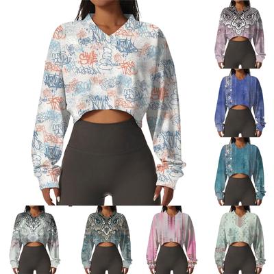 Женская повседневная модная сексуальная удобная спортивная толстовка с V-образным вырезом и длинным рукавом с цветочным принтом