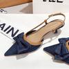 Модные женские босоножки на высоком каблуке, модные босоножки на высоком каблуке с бантом, женские туфли-лодочки с острым носком, Sandalias De Mujer Verano2025