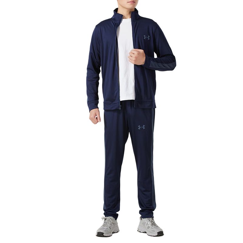 Under Armour Rival Knit Track Suit Jacket Zip и Comfortable Running Long Bikes Casual Sports Set Men suit Navy-Blue 1357139-410
