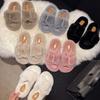 2024 New Casual Buckle One Word Fluffy Slippers Solid Color Home Fashion Outside Wear Cotton Drag