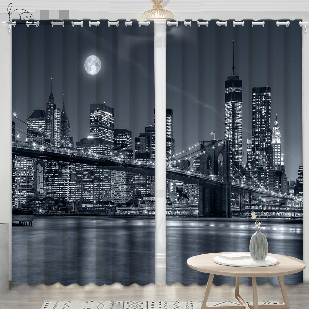 2Panels New York City Night Curtain Статуя Свободы Шторы для спальни Гостиная Кухня Оконные жалюзи Cortinas Верхняя часть с люверсами