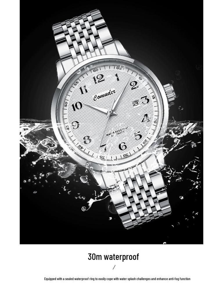 Мужские светящиеся водонепроницаемые автоматические часы-скелетоны с календарем