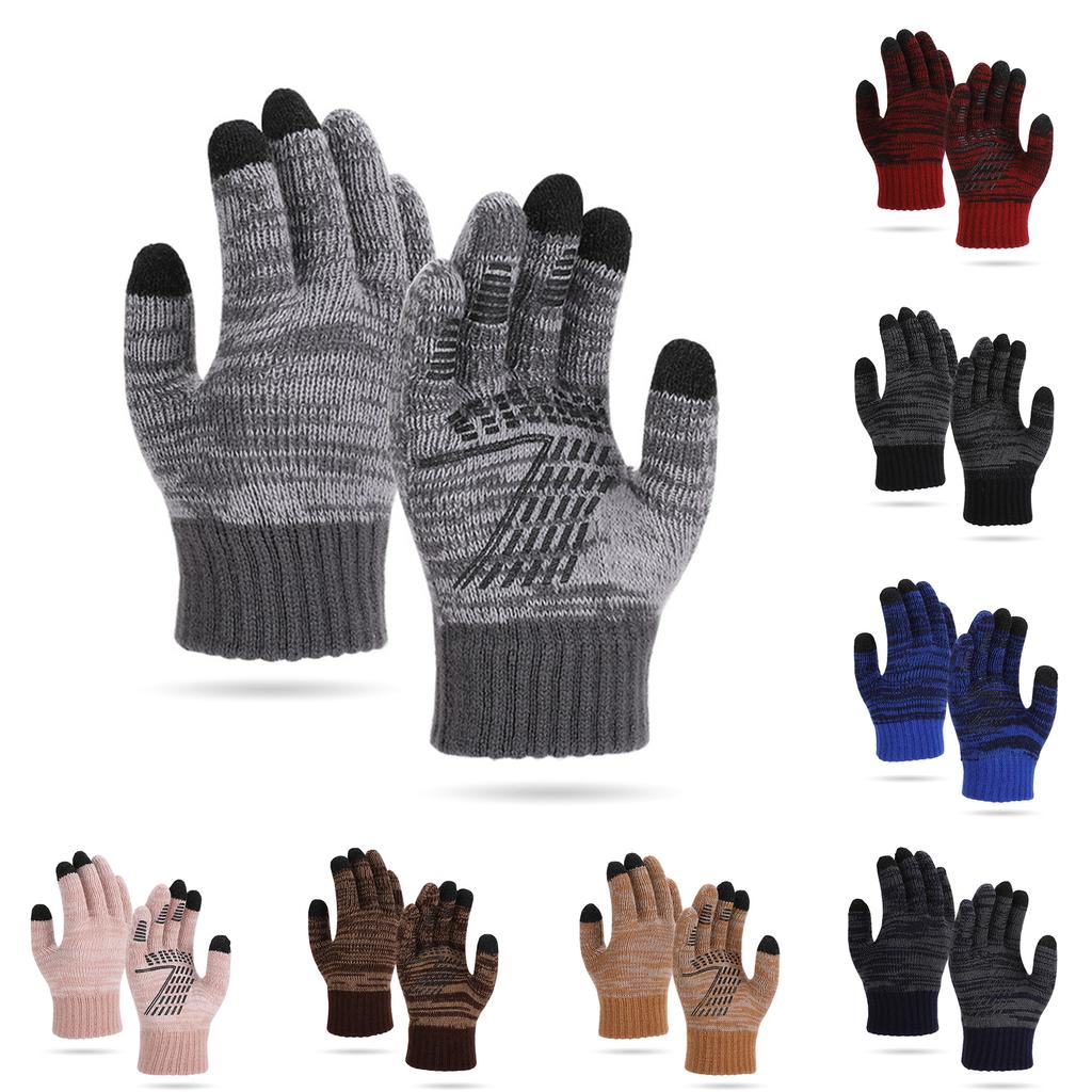 Men's And Women's Knitted Gloves With Thick Velvet Insulation Gloves, Outdoor Cycling Cold Resistant Five Finger Gloves
