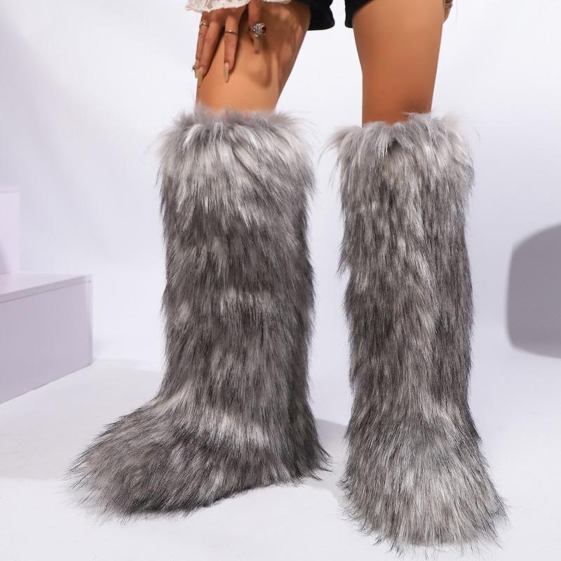 Cross-border Y2k Imitation Raccoon Fur Boots Long Tube Winter Ladies Winter Imitation Fur Fox Snow Boots Tall Boots