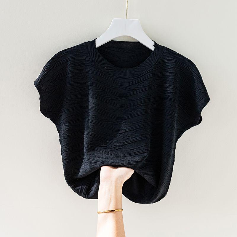 Летняя женская футболка из шелка Ice, свободная, с коротким рукавом, с рукавом «летучая мышь», трикотажная рубашка