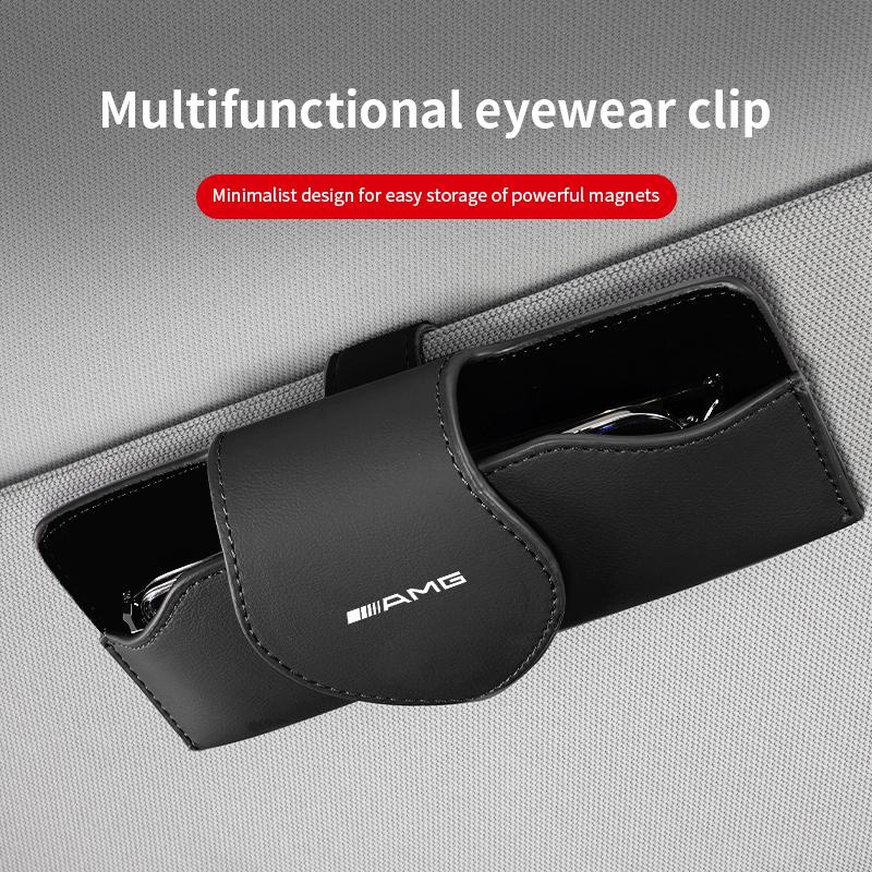 1pcs Car Magnetic Eyewear Box Scratchproof PU Leather Clip For Mercedes Benz AMG W211 W203 W204 C260 E300L A200L GLA/S/E AX1
