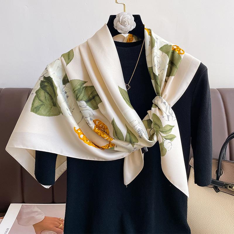 2024 Women Print Scarf 90*90cm Square Twill Silk Hijab Bandana Female Neckerchief Foulard Shawl Wraps Echarpe Beach Stoles