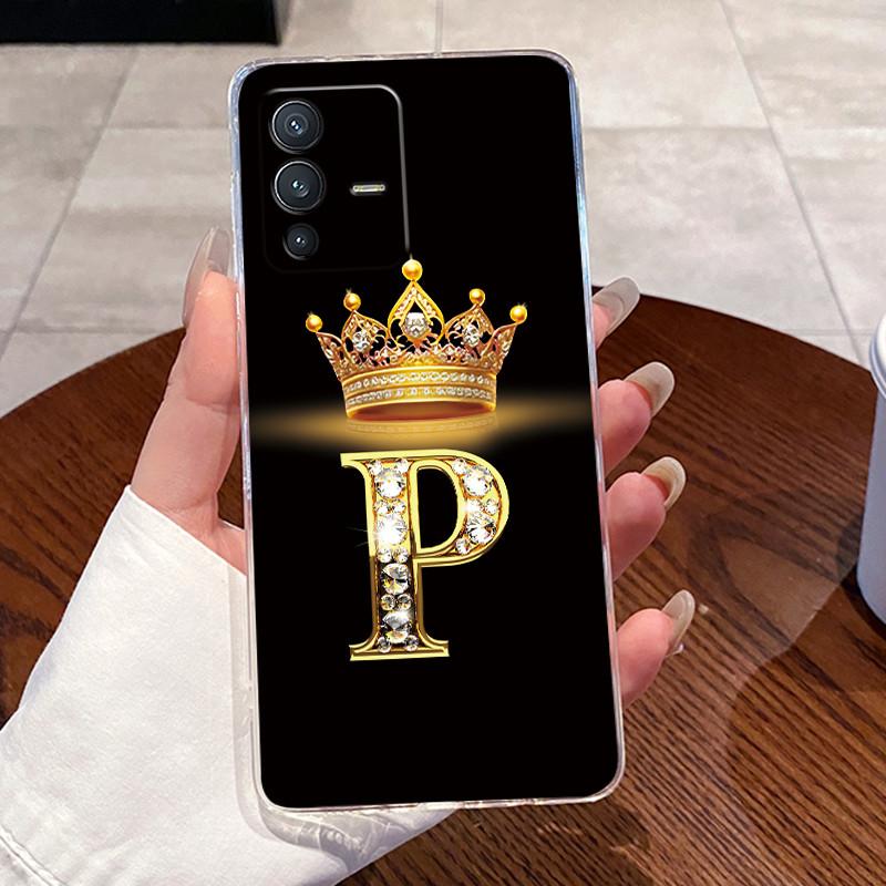 Для Vivo V23 Pro Новый Корона Буква Розовый Блестящий От А до Я Чехол для Телефона для Пары Для Vivo V23 Pro Прозрачный ТПУ Ударопрочный Мягкий Чехол