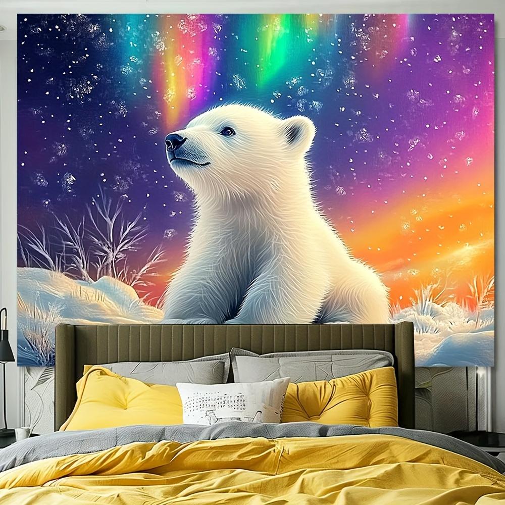 Aurora Polar Bear Tapestry Magical Northern Lights with Snowy Landscape for Home Decor and Aesthetic Beauty,Perfect for Any Room