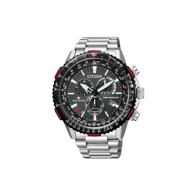 Citizen Серия Eco-Drive Многодиапазонный Радиосигнал Автоматический Прием Солнечный Кварцевый Механизм Часы из Нержавеющей Стали Мужские часы Черные CB5001-57E