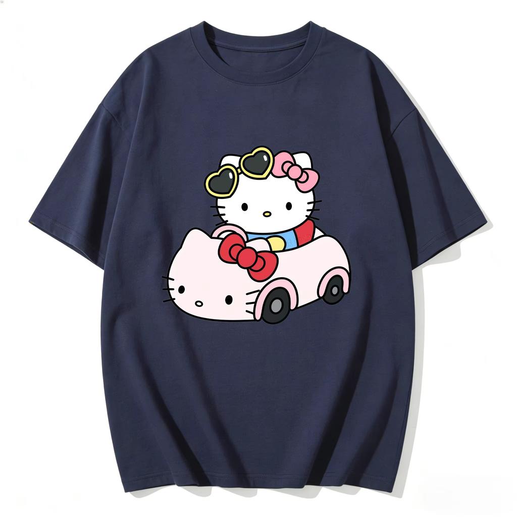2026 новый летний милый графический топ HelloKitty повседневный хлопковый топ с коротким рукавом для женщин и девочек Каваи мультяшный принт Streetwear