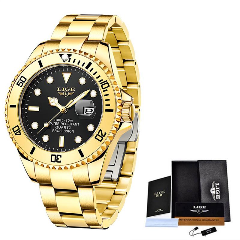 LIGE Fashion Men Watch Top Brand Luxury Stainless Steel Watches Waterproof Luminous Quartz Wristwatch