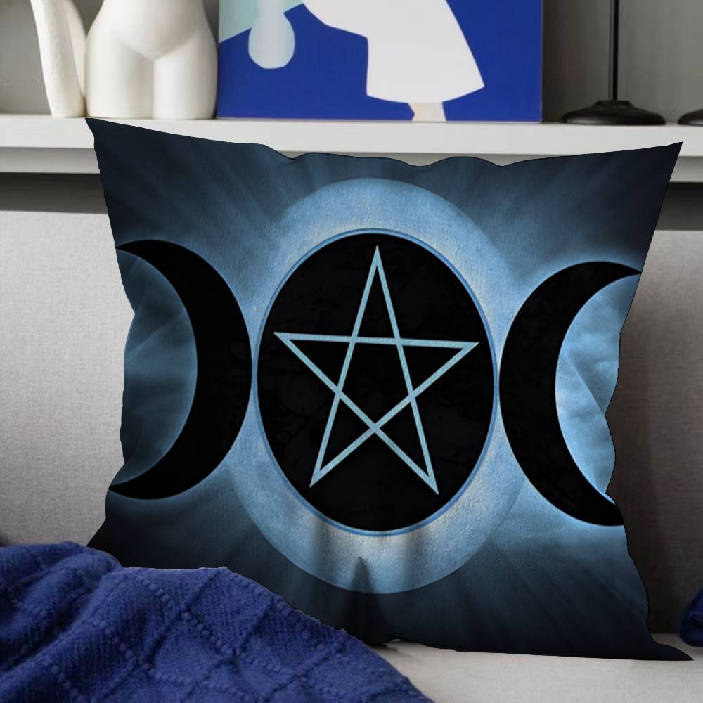 Witch Sun Moon Pentagram Pillow Covers Cartoon Sofa Decorative Home Double-sided Printing Short Plush Cute Cushion Cover