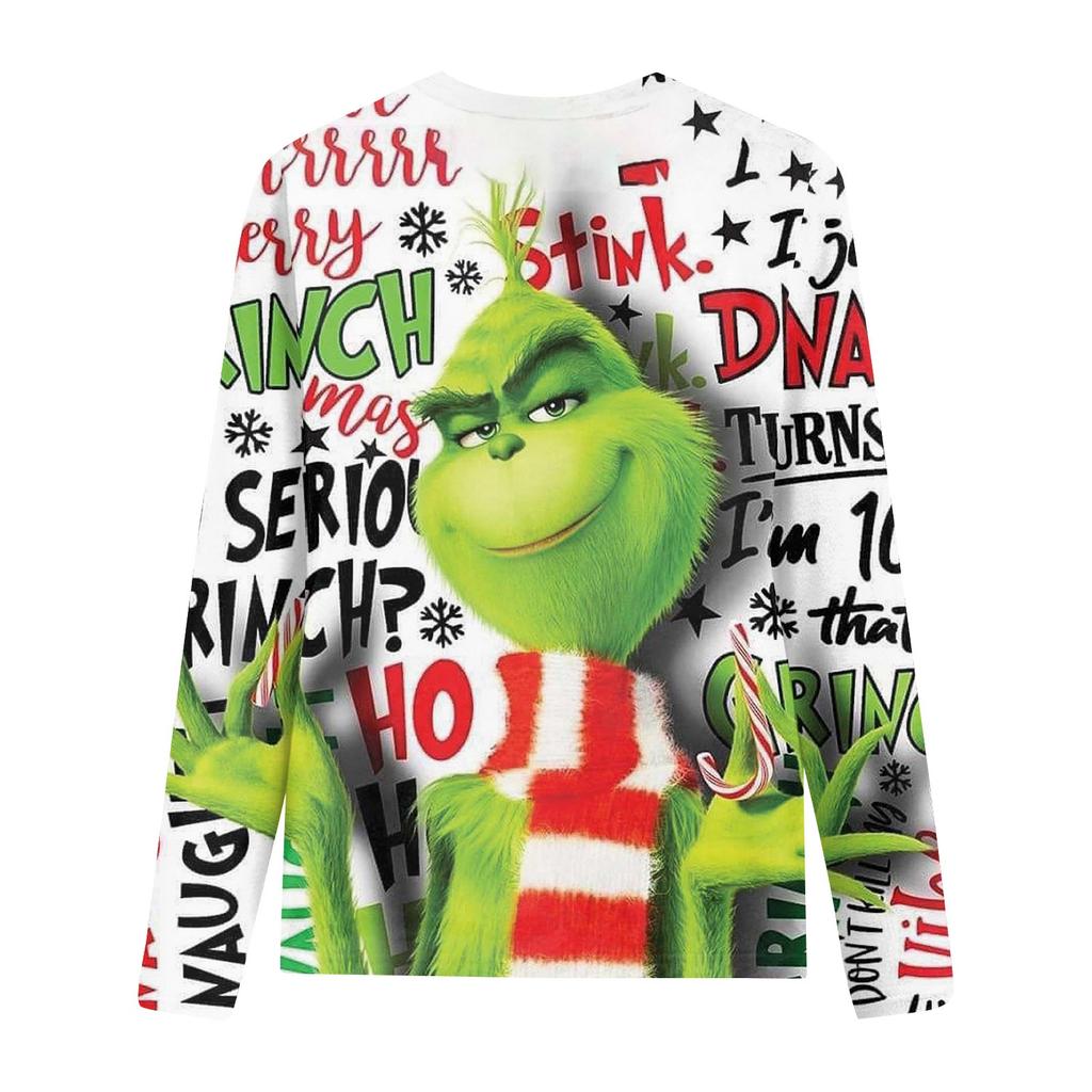 Women's Fashion Casual Long Sleeve Christmas Print Round Neck Pullover Top Blouse