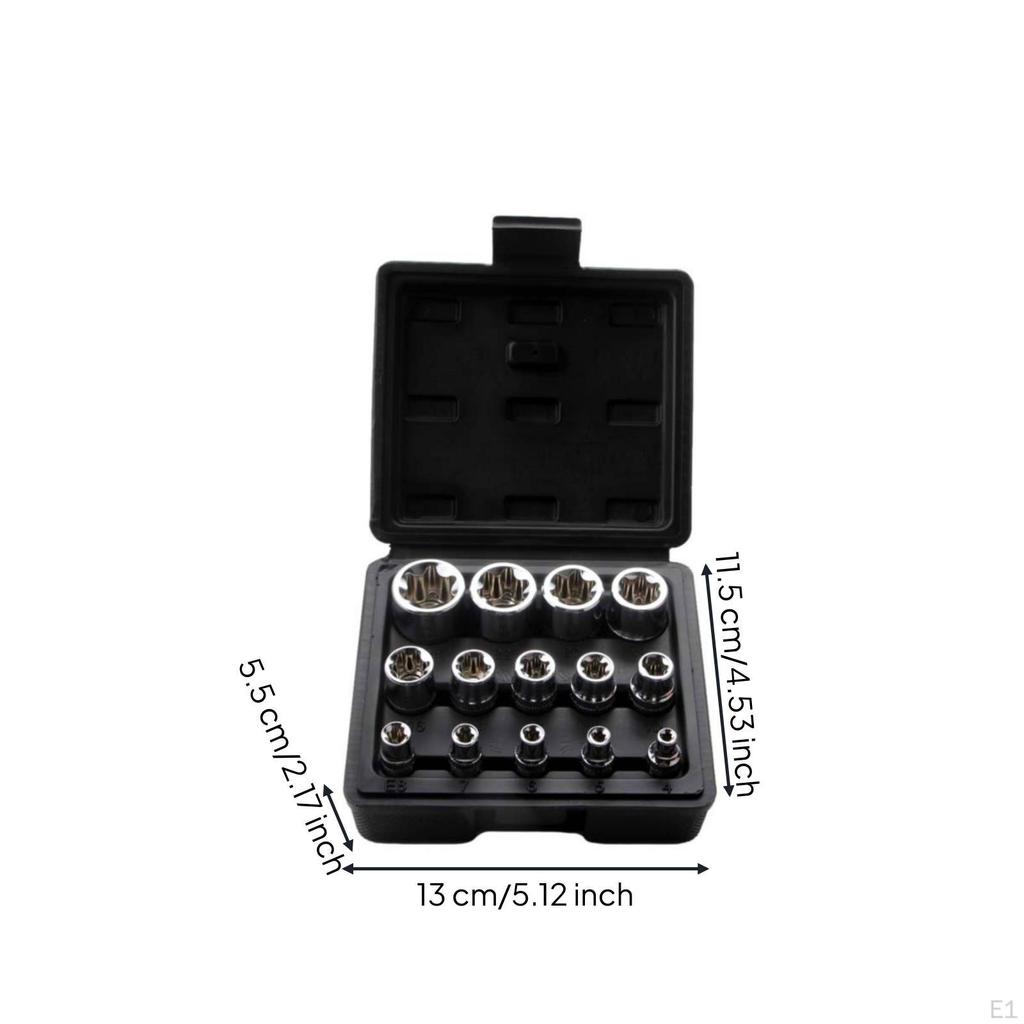 Набор наружных E-образных головок 14 предметов, female, recessed, хром, для механиков,