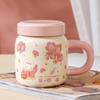 Керамическая чашка с крышкой 'Кролик с цветущей сакурой' Высокая ценность, большой объем, набор, бытовая кружка, чашка в стиле инс