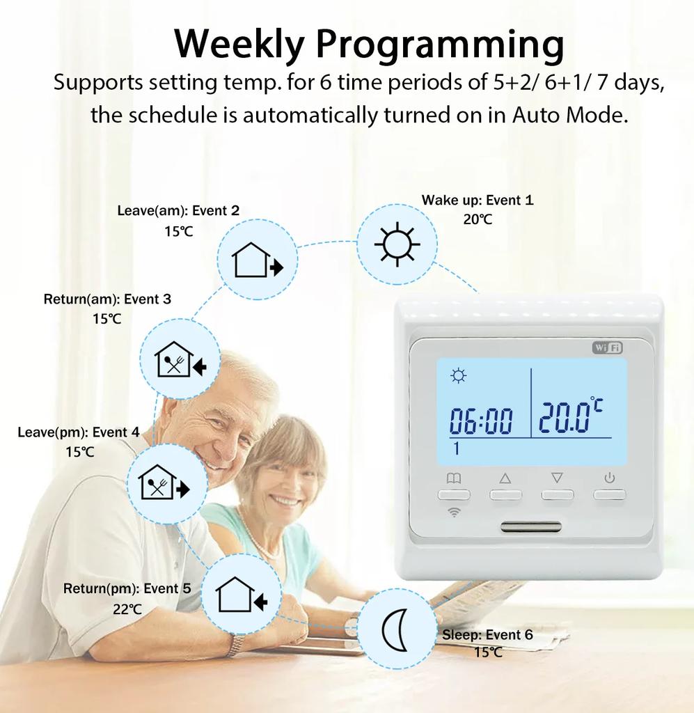 Intelligent Floor Heating Thermostat 100V-240V 3A 16A with WiFi Connectivity for Remote Temperature Control and Smart Scheduling