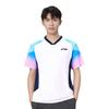 Li Ning Серия Бадминтон Высококачественная Динамичная Полосатая Мягкая Дышащая Футболка с V-образным вырезом и коротким рукавом Унисекс Топы Белый AAYV199-1