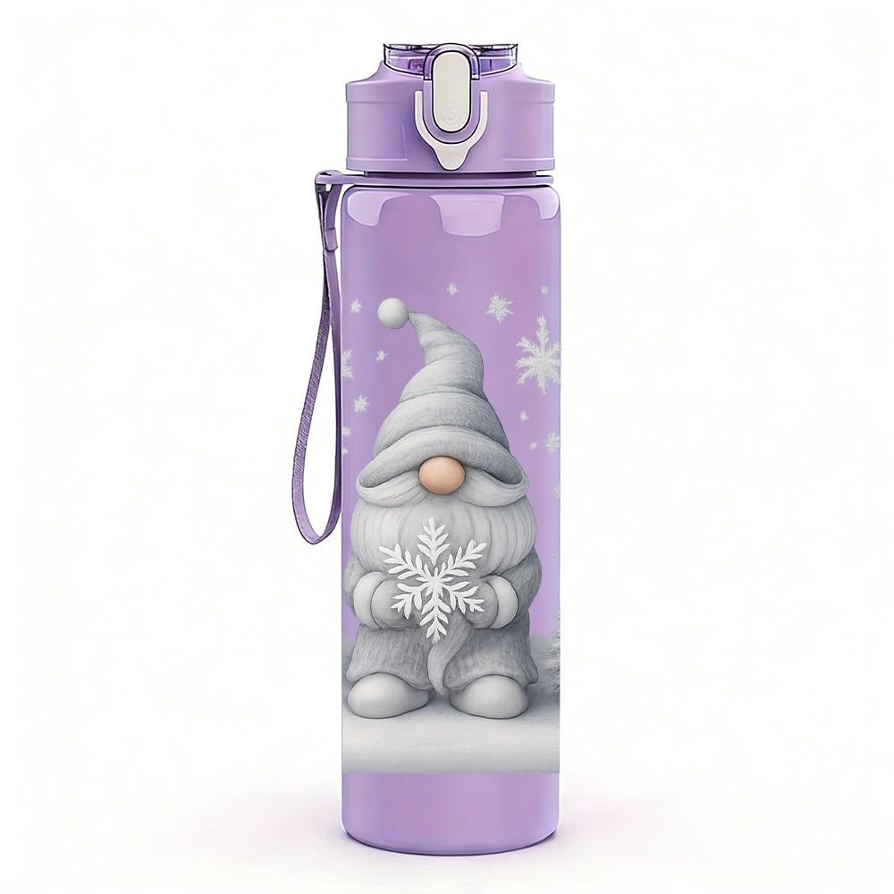 1PC Gnome Snow Winter Scene Print 750ml Color Plastic Sports Water Bottle Leakproof Flip Straw Lid Suitable for Sports Office Home Use