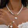 3 PCS Set Pearl Effected Rose Charm Imitation Pearl Necklace Bracelet Earring Stud Set Heart Pendant Necklace Jewelry Set Gift