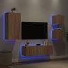 VidaXL Wall-Mounted TV Units with LED Lights 4 Pcs, Hanging Television Cabinets, Floating TV Furniture, Modern, Oak 3216883