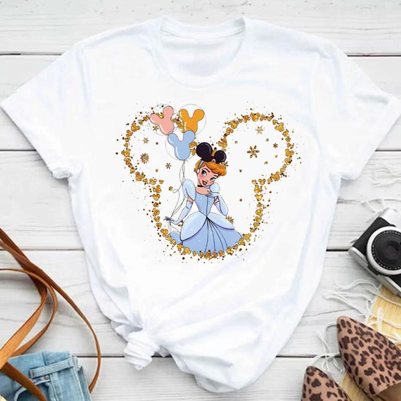 Женская футболка с принтом принцессы Мулан Disney Микки Повседневная модная футболка с коротким рукавом Женская уличная одежда Футболка Одежда Y2k Топы