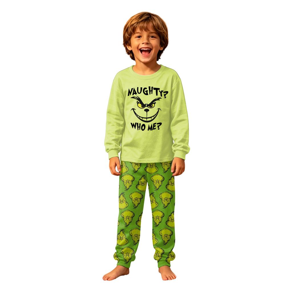 Christmas Print Matching Family Pajama Set Long Sleeve Neck Top and Pants for Parents and Kids