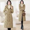 Winter new rhombus detachable two wear cotton clothes women's medium and long loose hooded jacket fashion