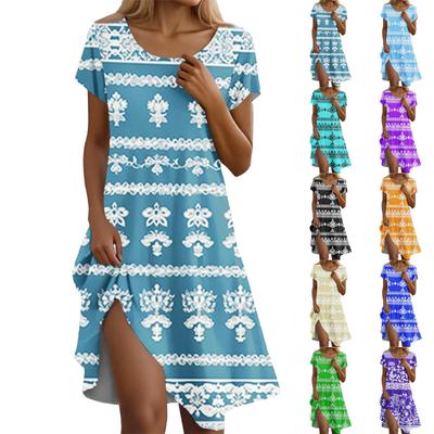 Женское повседневное платье с короткими рукавами, цветочным принтом и карманным дизайном