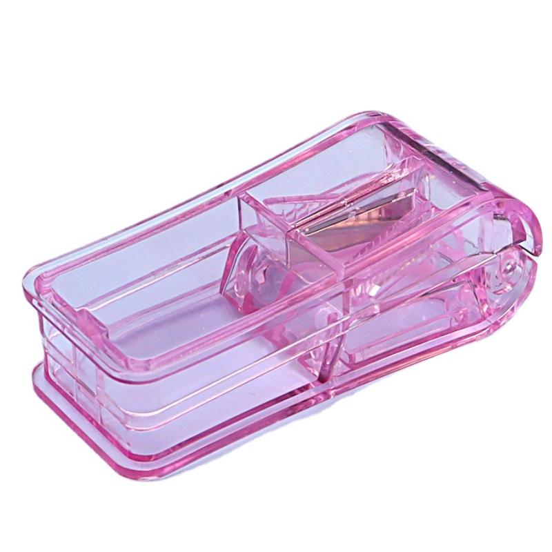 Candy Color Clear Pill Storage Box with Stainless Steel Pill Cutter Tablet Splitter Portable Mini Pill Box Case for Home Travel