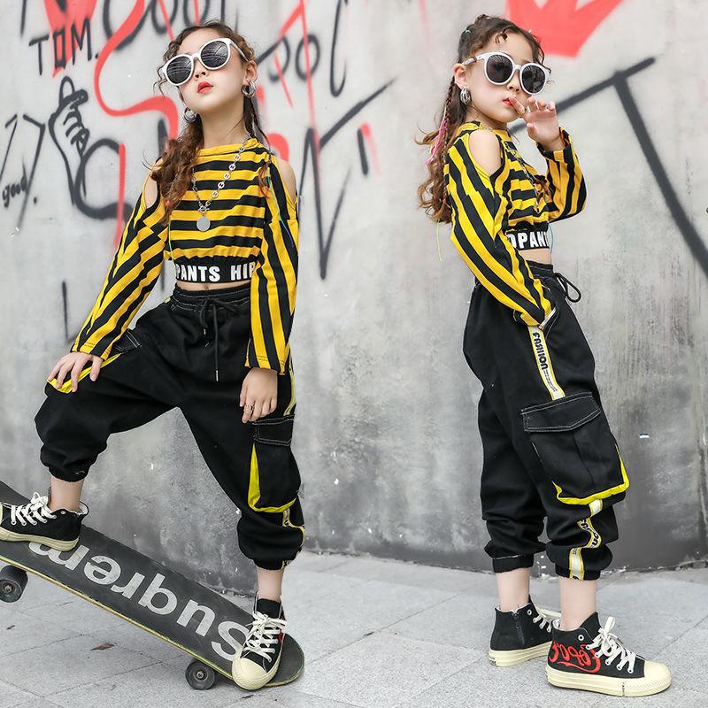 Детская одежда в стиле хип-хоп, костюм для уличных джазовых танцев для девочек, детский свитер, комплект со штанами, одежда для бальных танцев, одежда для сценического рейва