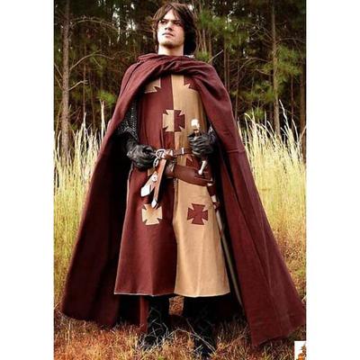 Мужской средневековый рыцарь SevenTemplar Хэллоуин костюм с капюшоном плащ Ренессанс сюрко костюмы для косплея (S-6XL)