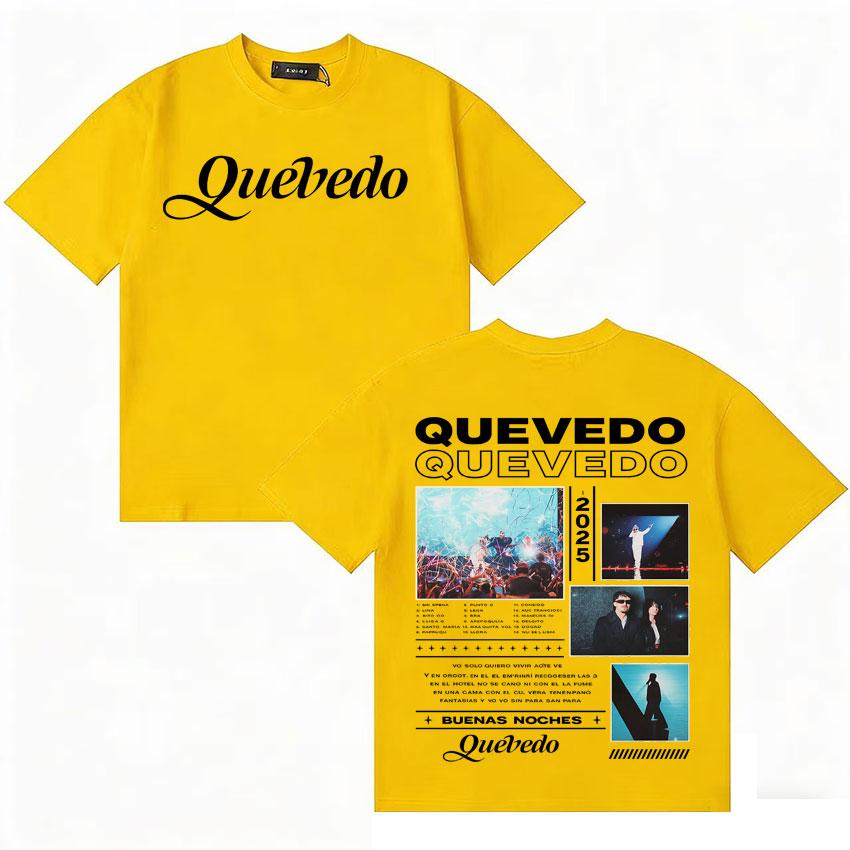 Singer QUEVEDO Buenas Noches 2025 Album Merch T Shrit Unisex Women Fashion Casual Tees Double Sided Print Short Sleeves Streetwear