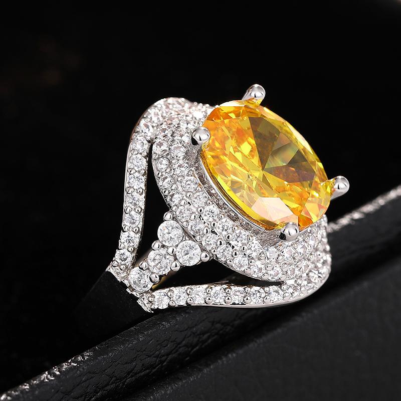 Huitan Темпераментное Роскошное Женское Кольцо для Вечеринки с Ярким Овальным Желтым Кубическим Цирконием Великолепные Аксессуары для Пальцев на Юбилей