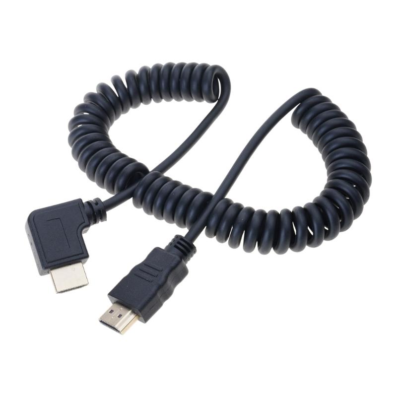 90 Degree Mini HDMIcompatible Male to HDMIcompatible Male Spring Coils Cable Version 1.4 Video Cable Supports 1080P Resolutions