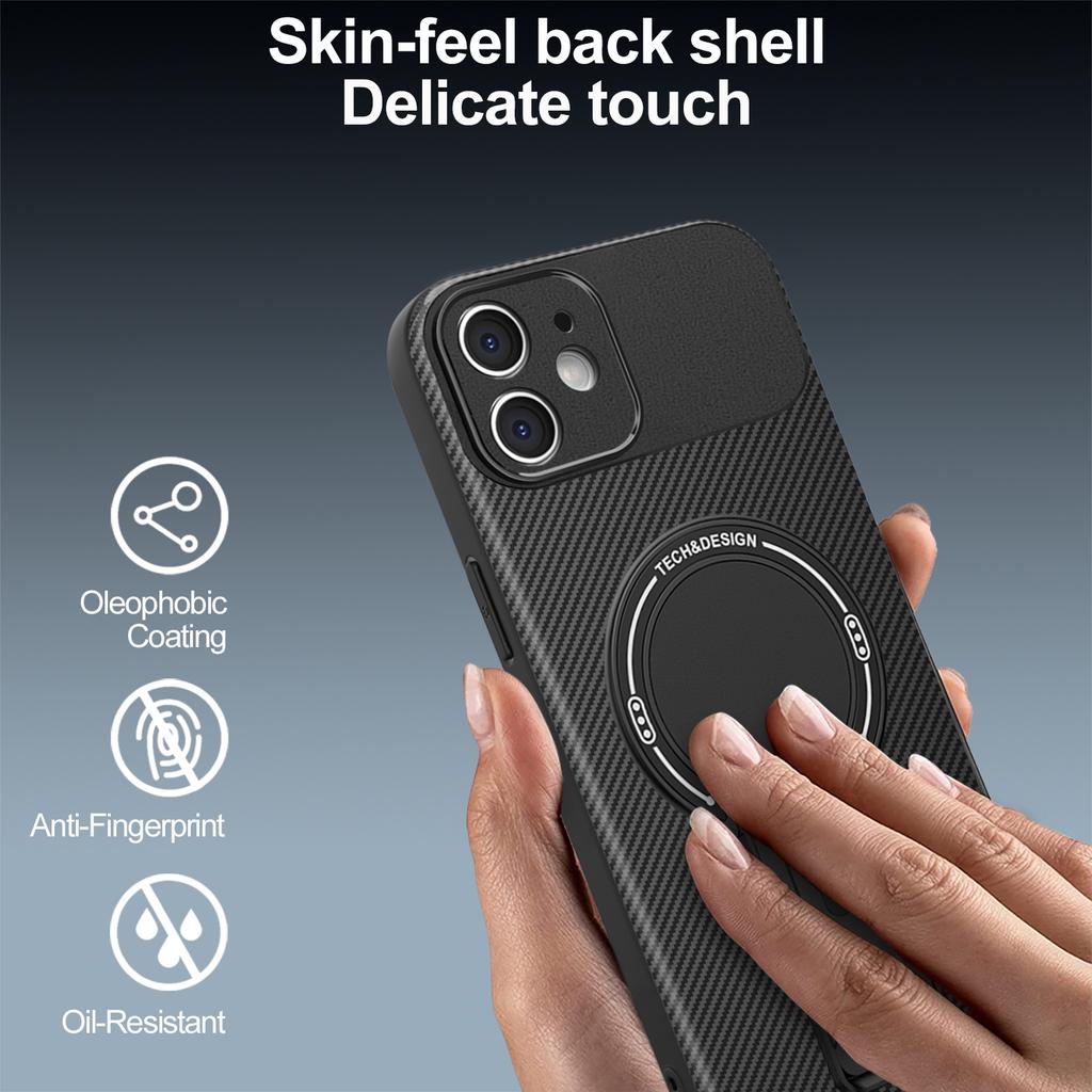 For iPhone 11 Case with Kickstand Carbon Fiber Texture PC+TPU Phone Cover