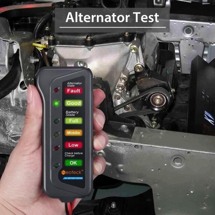 Testeur Digital de Batterie et alternateur de 12V Professionnel - 6 voyants LED - Testeur Multifonction pour Auto et Moto