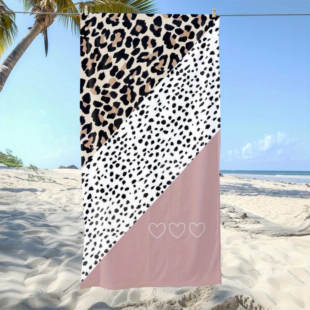 Leopard Print Hearts Beach Towel, Perfect for Sun Sand Seaside Activities Quick Dry