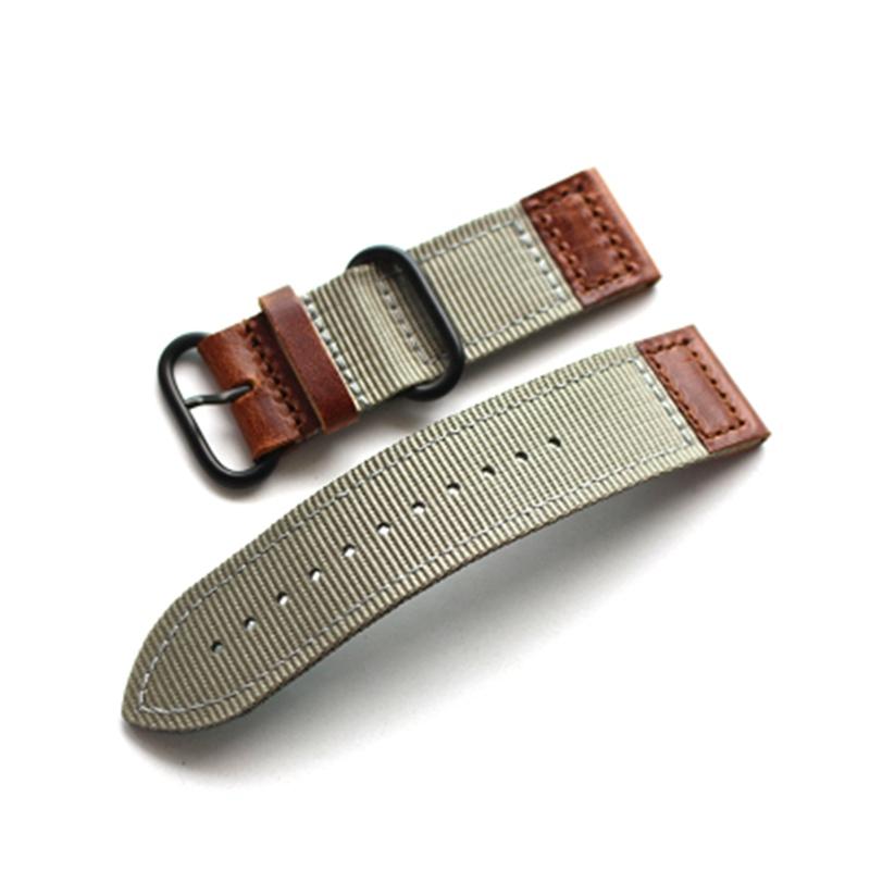 Высокое качество 18 мм 20 мм 22 мм 24 мм зеленый, серый, коричневый, черный, нейлоновый + кожаный ремешок для часов для армейских военных часов, браслет