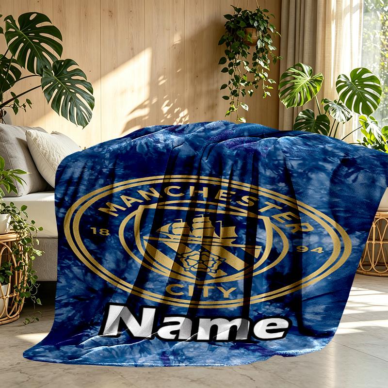 Custom Name Personalized Manchester City FC Print Blankets, Home Decor, Bedroom, Sofa, Camping, Couch, Gifts for Birthday Christmas