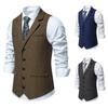 Men's Vintage Single Breasted Tweed Fabric Jacquard Suit Formal Vest Lapel Sleeveless Slim Fit Waistcoat Casual Business Jacket