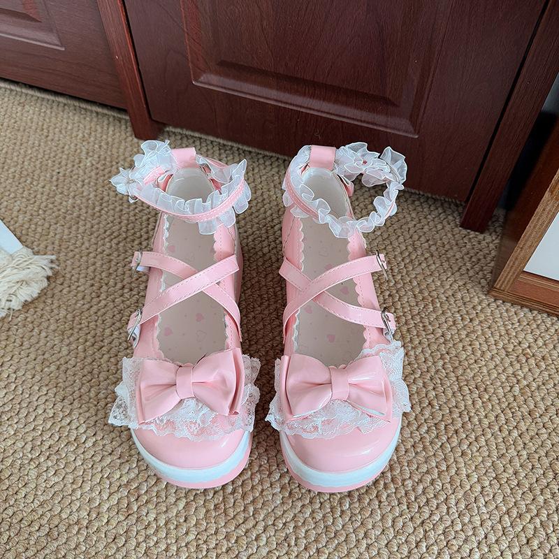 Милые и крутые туфли-лодочки на платформе-маффине, маленькие кожаные туфли, женские, 2025, новая летняя коллекция, японский бант, Мэри Джейн, лолита, одинарные туфли