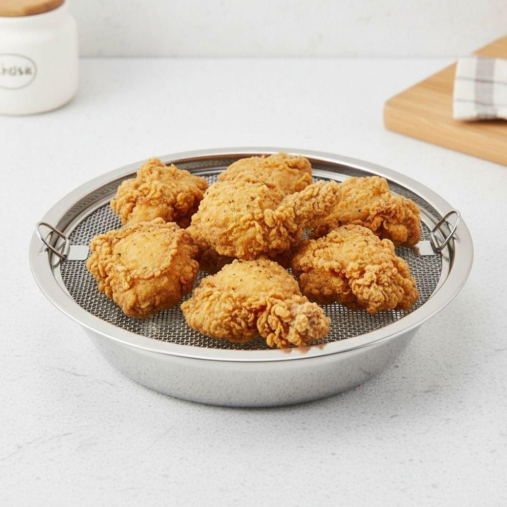 Fine Mesh Oil Filter Tray With Drainer Net Snack Serving Dish Fruit Drain Basket Tempura