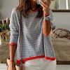 Женский осенне-зимний легкий вязаный свитер с круглым вырезом и длинными рукавами в полоску контрастного цвета, повседневный вязаный пуловер, топы