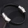 Black Leather Bracelet Men Stainless Steel Clasp Charm Bracelets Bangles Male Wrist Band Gift