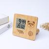 Pure Bamboo and Wood Temperature and Humidity Electronic Clock, Small and Cute Panda Digital Alarm Clock, Three-dimensional Desktop Ornament