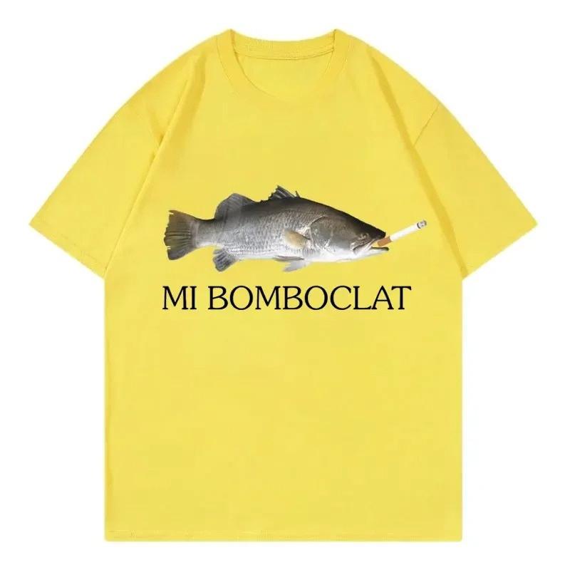 Funny Bomboclat Fish Meme Tshirt High Street Fashion Trend Y2k Short Sleeve Tshirts Women Harajuku Vintage Style Tee Shirts