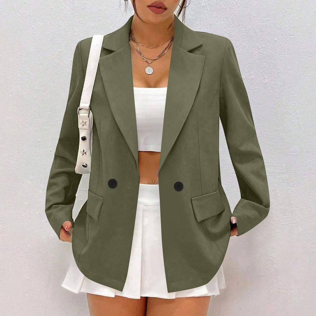 Женское повседневное рабочее пальто с длинным рукавом и V-образным вырезом на одной пуговице, однотонное