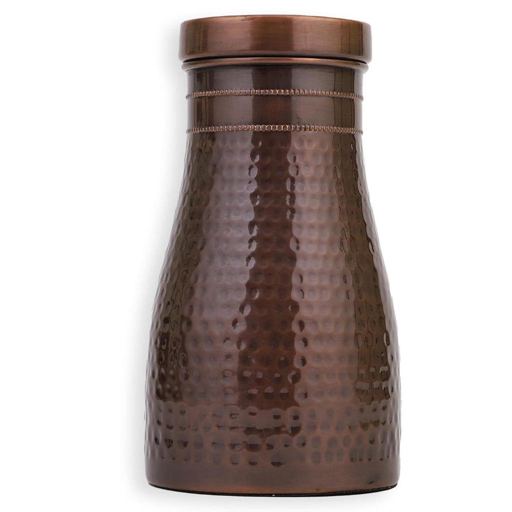 Copper Bedroom Jar with Inbuilt Glass | Rarity Hammered Design | Handcrafted, Leakproof, Jointless | Ayurvedic Benefits, Antioxidant Properties