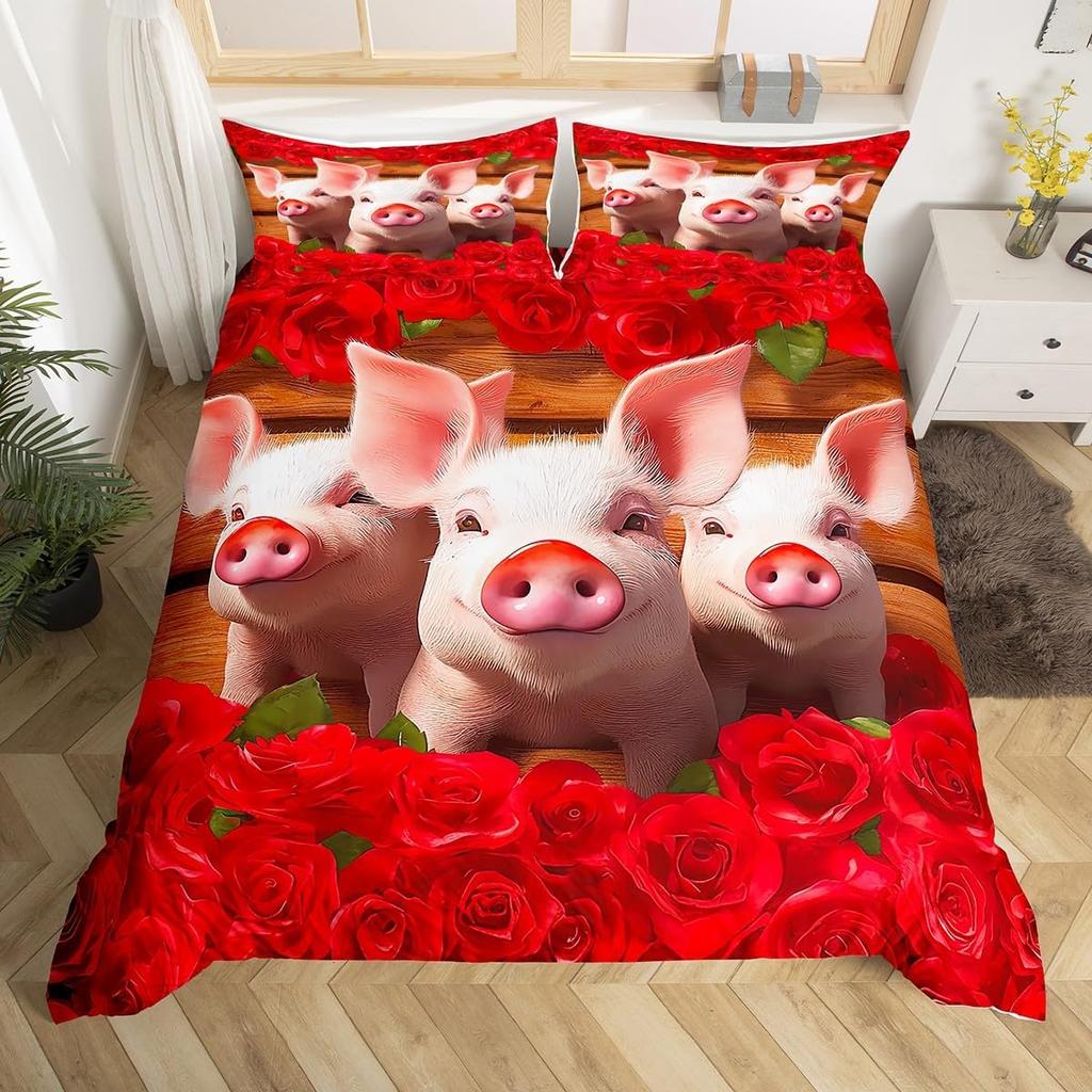 Комплект постельного белья с фермерским животным Свиньей, Размер Полный/Двуспальный, Милый пододеяльник со свиньями для детей, девочек, Мультяшный пододеяльник со свиньями с 2 наволочками